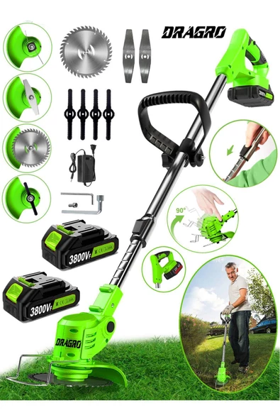 Dragro Alman Eco Pro 2 Akülü 3800 Vf 20 Ah Ot Çim Çalı Diken Biçme
