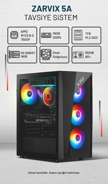 Zarvıx 5A Amd Ryzen 5 7500F 16Gb Ram 1Tb Ssd Rx9060xt 16Gb Freedos