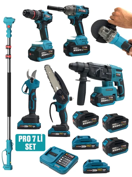 Germany Style Kömürsüz 7'Li Set Teleskopik Kırıcı-Matkap-Budama