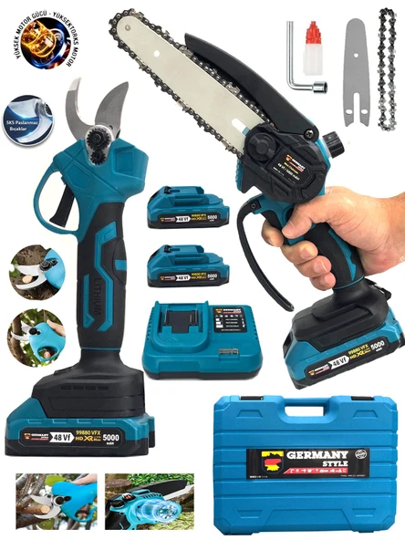 Germany Style Grm 99880 Çift Akülü 2 Li Set Şarjlı Ağaç Dal Kesme