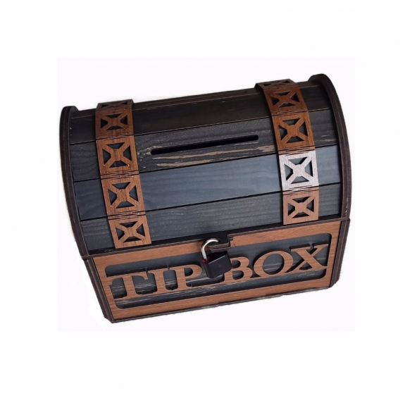 Tip Box Ahşap Kumbara Sandık Tipi Tipbox Kilitli Bahşiş Kutusu